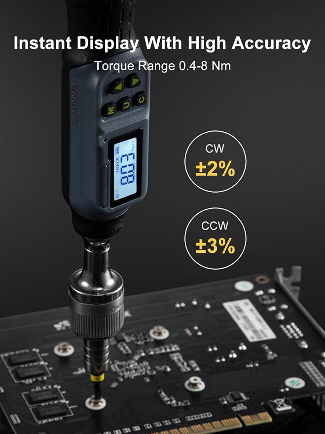 GROWNEER Upgraded Digital Torque Screwdriver, 3.5-70.8 In-lbs/0.4-8 Nm, 1/4'' Drive Inch Pound Rachet Torque Screwdriver Electrician with Buzzer & LED Indicator, Torque Wrench Screwdriver Set