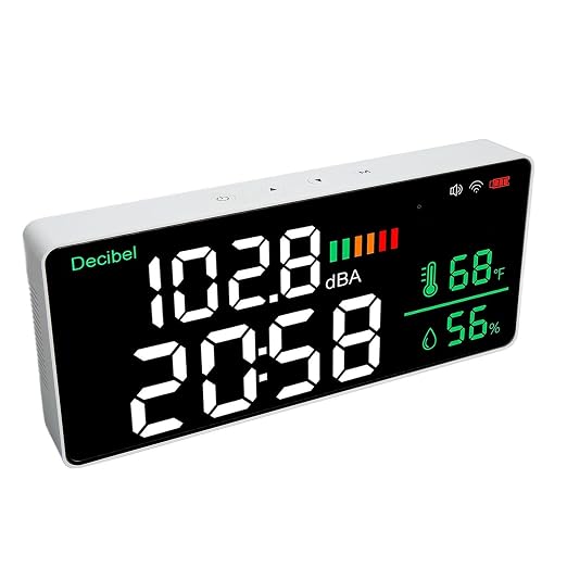 LED Decibel Meter for Tuya 2.4G Wall Mounted Sound Level Monitor 30-130 dBA with Temperature Humidity Display 2000mAh Battery for Home Office Studio Classroom