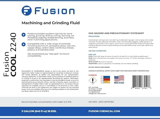 Machining, Grinding, and Cutting Fluid | Fusion Cool 2240 | General Purpose Coolant, Cutting Oil and Machine Shop Operations | Semisynthetic (5 Gallon)