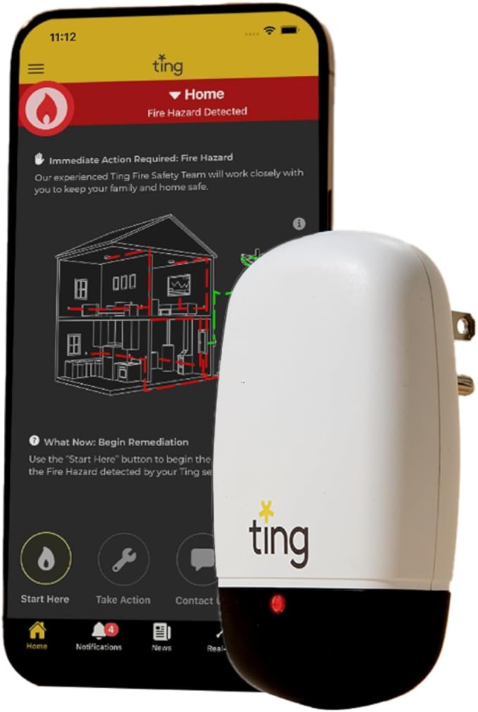 Ting Fire Electrical Fire Prevention Sensor & Service - Residential Use Only - 12 Months of Required Service Included - Home Fire Safety