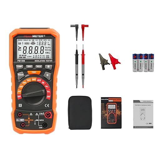 Digital Megohmmeter, Insulation Resistance Tester, 50V/100V/250V/500V/1000V for Electrical Equipment and Insulating Resistance Up to 100GΩ with PI/DAR, Frequency and Low Voltage Test
