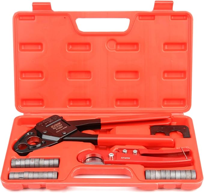 iCrimp ASTM F1807 PEX Crimping Kit with Cutter, Gauge & Copper Rings | Complete F1807 PEX kit with angle head crimper, PEX cutter, GO/NO-GO gauge and 30 copper rings
