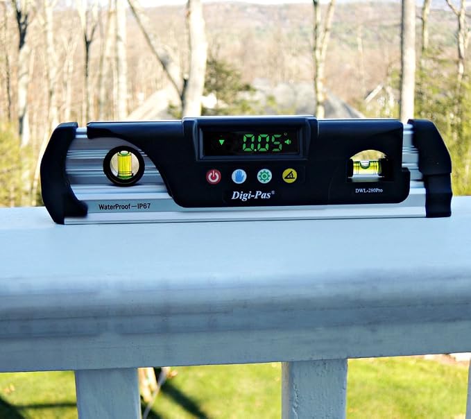 Digi-Pas DWL280PRO Waterproof IP67 Digital Torpedo Level and Protractor, Magnet, LED Bright Display, 9 inch,Black/Silver