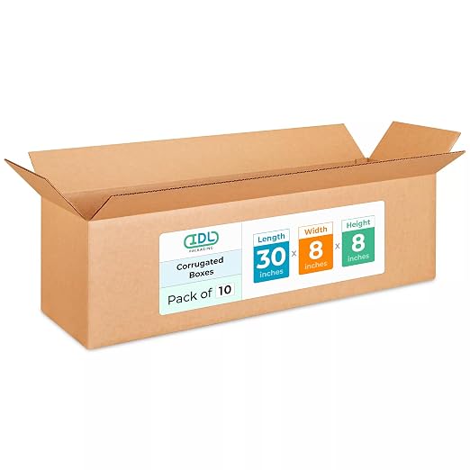 Long Shipping & Moving Boxes 30x8x8 inches (10-Pack) - Extra Strength 200 lb vs Regular - USA-Made Corrugated Cardboard Boxes for Delivery - Durable Box for Shipping - Packing Box by IDL Packaging