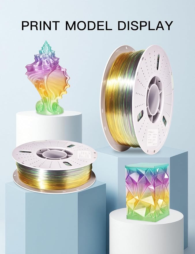 PINBALL Translucent PETG 3D Printer Filament 1.75mm ±0.02mm, Multicolor Transparent Rainbow Filament, Clear PETG Filament, 1KG/2.2lbs