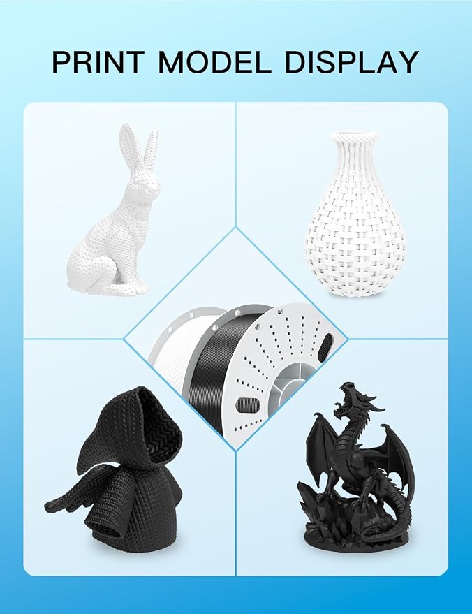 PINBALL PLA+ 3D Printer Filament 1.75mm, Black & White 3D Printing Filament, PLA Plus Filament Dimensional Accuracy +/- 0.02mm, Suitable for Most FDM 3D Printers, 8 KG 4 White+4 Black