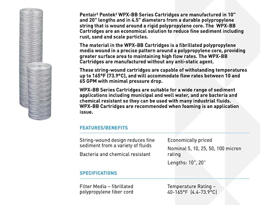 Pentek - 355226-43 WPX100BB20P String-Wound Polypropylene Filter Cartridge, 20" x 4.5", 100 Microns