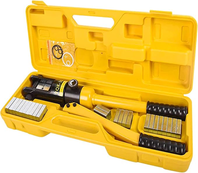 16T Hydraulic Crimping Tool 8 AWG to 600 MCM Battery Cable Crimping Tool 0.87 inch Stroke Hydraulic Lug Crimper Electrical Terminal Crimper with 13 Pairs of Dies