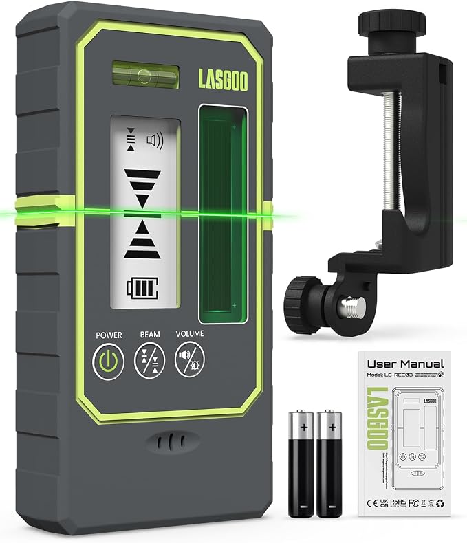 LasGoo Laser Level 3x360° Self Leveling, 3D Green Cross Line Laser for Construction and Picture Hanging,LasGoo LG-REC03 Laser Detector for Laser Level