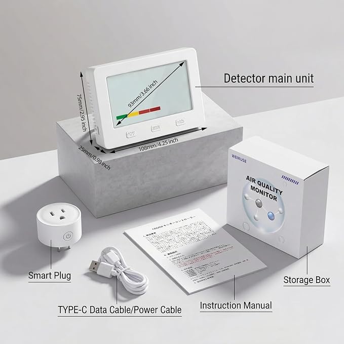 TW22 CO2 Monitor, Indoor Air Quality Meter with Temperature Humidity Monitoring, Over-Limit Prompt Control, Data Logging and USB Export for Home, Office, Room and Grow Farm
