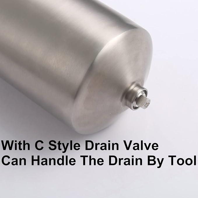 NSF/ANSI 42 Stainless Steel Whole House Water Filter Housing, 20" x 2.5" Sediment Water Filter System for Heavy Duty, Well & City Water, 1" NPT Port, Drain Valve Style C (Square Head)