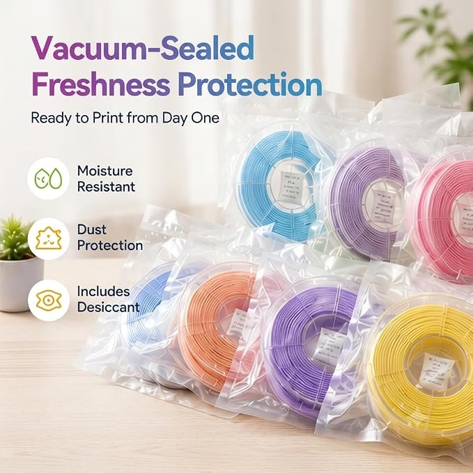Matte Pastel PLA Filament Bundle 1.75mm, Macaron 8 Colors 250g/Spool (2KG Total), Neatly Wound Transparent Acrylic Spools for 3D Printer Pen DIY Crafts, Individually Vacuum Packed