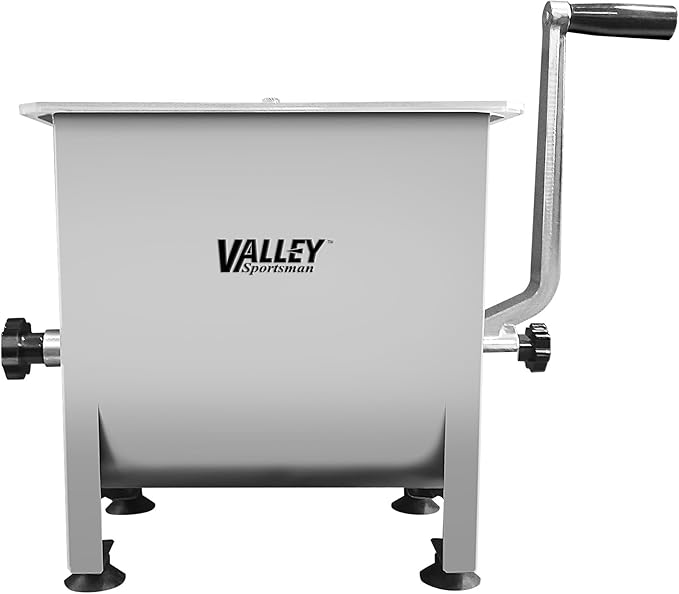 Valley Sportsman Meat Mixer, 4.2 Gallons 18 Pound Capacity, Manually Cranked or Motorized Sausage Mixer Machine for Mixing, Stainless Steel, Both Commercial and Household Use