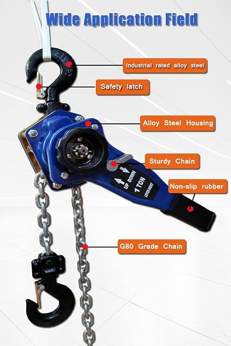 Lever Chain Hoist 2200LBS 10FT, 1T 3M Lever Chain Hoist 1 ton Commercial Portable Hooks for Building Garages Warehouse Automotive Machinery【1T/3m】