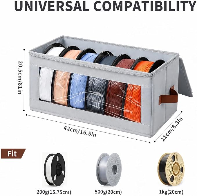 Qozary Filament Storage Box - 4 Pack 3D Printer Filament Storage Containers with Desiccants, Holds Up to 24 Rolls, 3D Printing Accessories Holder Rack for Home, Office Workshop, Studio