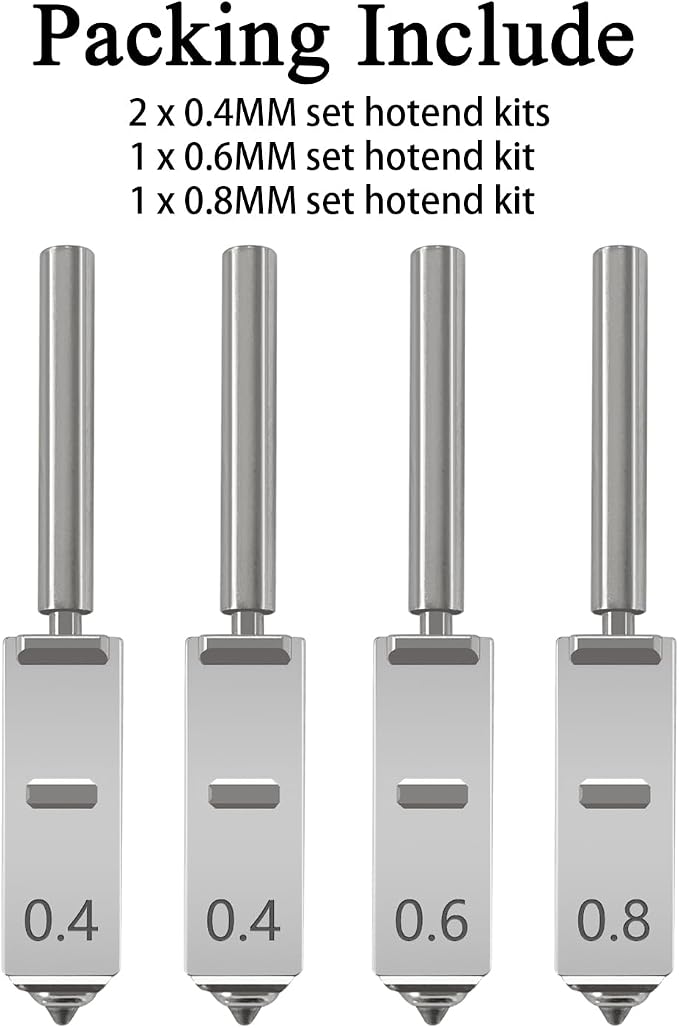 4PK 0.4/0.6/0.8mm Hardened Steel Nozzle Kit for Anycubic S1 Max Combo | All-in-One Leak-Free, High Precision, Quick Swap, Wear-Resistant, 300°C Heat-Resistant, 32mm³/s High Flow, High-Speed 600mm/s
