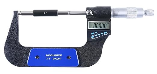 Accusize Industrial Tools 3-4''/75-100 mm 7 Keys Electronic Digital Outside Micrometers, 0.00005'' Or 0.001 mm Resolution, Ac21-4022 | IP54 Rated, 0.00005"/0.001 mm Resolution, 7-Key, ±0.003" Accuracy
