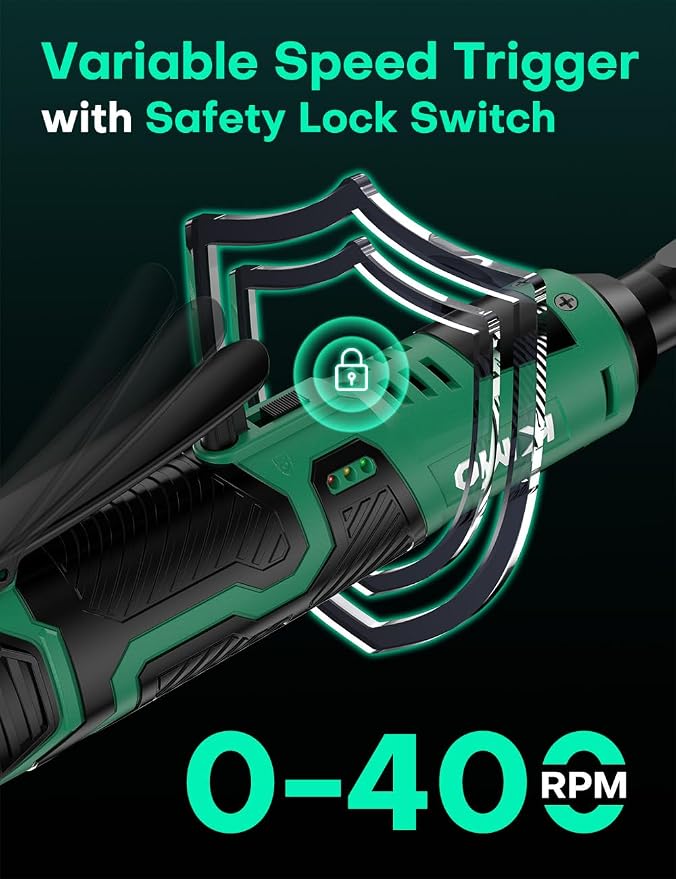 KIMO Cordless Electric Ratchet Wrench Set, 40Ft-lbs, 400RPM, Cordless Ratchet Wrench 3/8" w/Variable Speed Trigger, 7Sockets, 1/4" Adapter, Forward/Reverse Switch, 12V Battery Power Ratchet w/Charger
