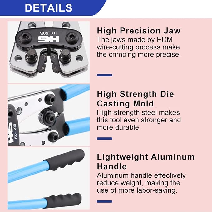 HKS Battery Cable Crimping Tool for AWG 10-1 Copper Ring Terminals with Cable Cutter, Heavy Duty Crimper for Wire Lugs