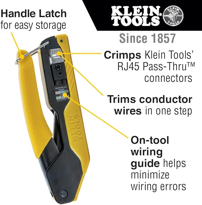 Klein Tools 80017 Data Cable Crimper and Modular Data Plug CAT6 50-Pack Tool Kit, Pass-Thru Installation Tool Kit, 2-Piece