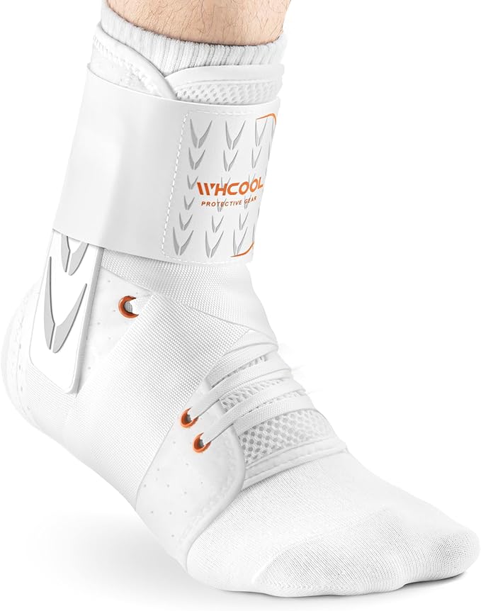Slim-Fit Ankle Brace for Sprained Ankle, Quick Lace Up Ankle Support for Women Men with 2 Auto-Shaped Pads, Air Fabric Cool Ankle Stabilizer for Injury Recover, Running,Sports,White，XL