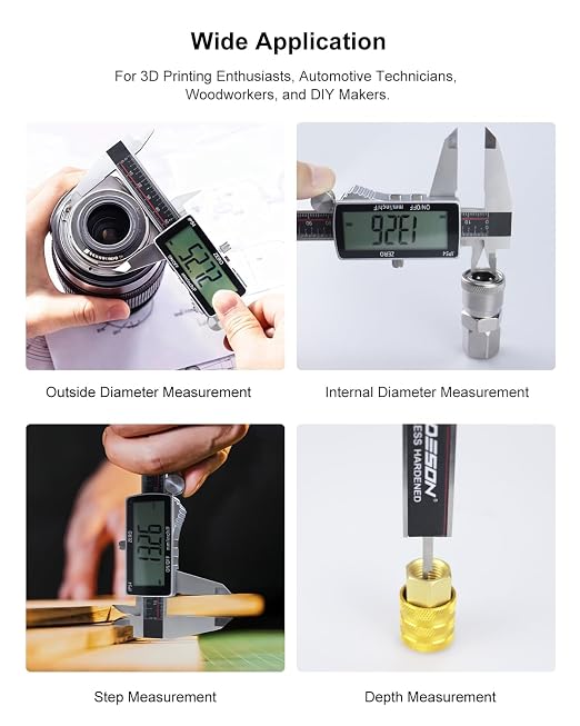 GODESON Digital Caliper, 6 Inch Rechargeable & Power Indicator Caliper Measuring Tool - 0.01mm Accuracy, Large LCD Vernier Calipers - IP54 & Full Stainless Steel, MM/Inch/F for Wood Working, DIY，3D