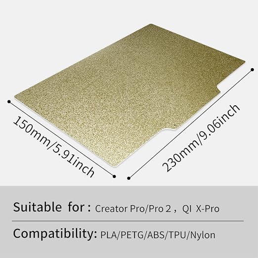 3D Printer 232x154 Creator Pro 2 PEI Sheet Double Sided Textured Spring Steel Build Plate with Magnetic Sticker 9.0x5.9 inch Flexible Steel Heated Bed for Flashfoge Dreamer, Inventor, QID1 X-pro