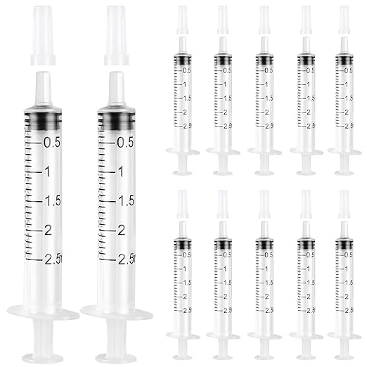 24 Pack 2.5ml Plastic Syringe with Cap, Sterile Syringe Individually Sealed for Labs, Measuring Liquids, Feed Pets, Oil or Glue Applicator