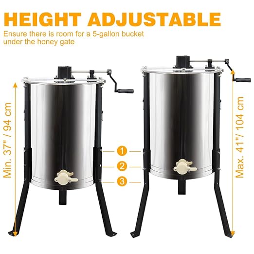 Honey Lake 4/12 Frame Manual Honey Extractor, Food Grade Stainless Steel Honeycomb Drum Spinner with Transparent Lid, Beekeeping Equipment for Honey Extraction with Height Adjustable Stand