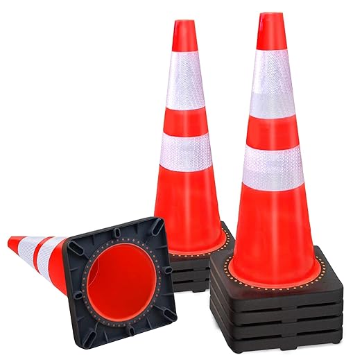8 Pack 28 Inch Traffic Safety Cones Orange Parking Cones with Reflective Collars Heavy Duty Black Base Construction Cone Structurally Stable for Road Warning Parking Lot Public Place Traffic Control