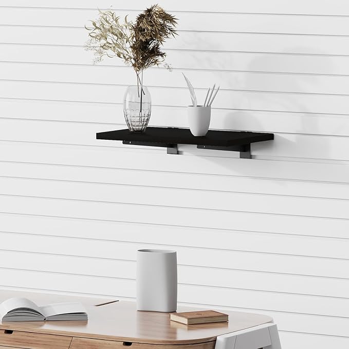 8 Pack Wooden Slatwall Shelf, 23.6"D x 11.8"W Slatwall Shelves with Metal Brackets Heavy Duty Slat Wall Organizer Slatwall Shelving Accessories for Garage, Home (8, 23.6"D x 11.8"W x 0.8"H)