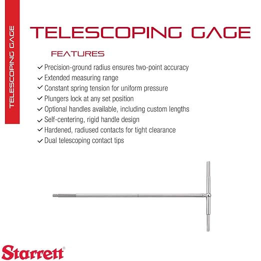 Starrett Telescoping Gage with Hardened and Ground Contacts - Ideal for Determining True Size of Holes, Slots and Recesses - 3-1/2-6" Range, 12" Length - 579F-12