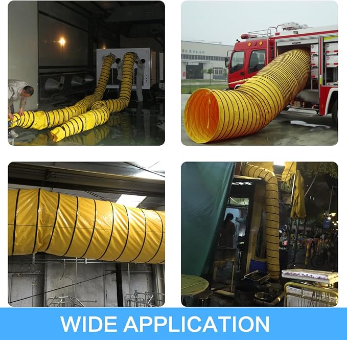 Ducting Hose PVC Flexible Duct Hosing with Adjustable Rope S Hook & Steel Support for Utility Blower Exhaust Fan (12''X25ft)