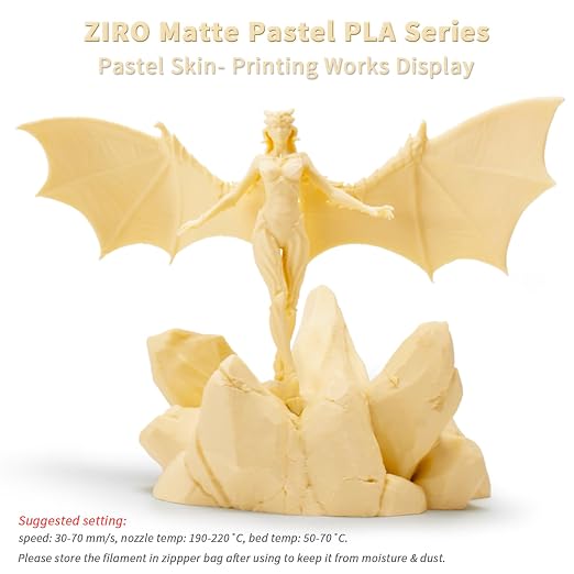 ZIRO Matte PLA Filament, Shine-Free Finish 1.75mm 3D Printer Filament, Pastel Colors PLA Series, 1kg/2.2lbs Spool, Dimensional Accuracy +/- 0.03mm, Fit Most FDM 3D Printers, Pastel Skin(Matte)