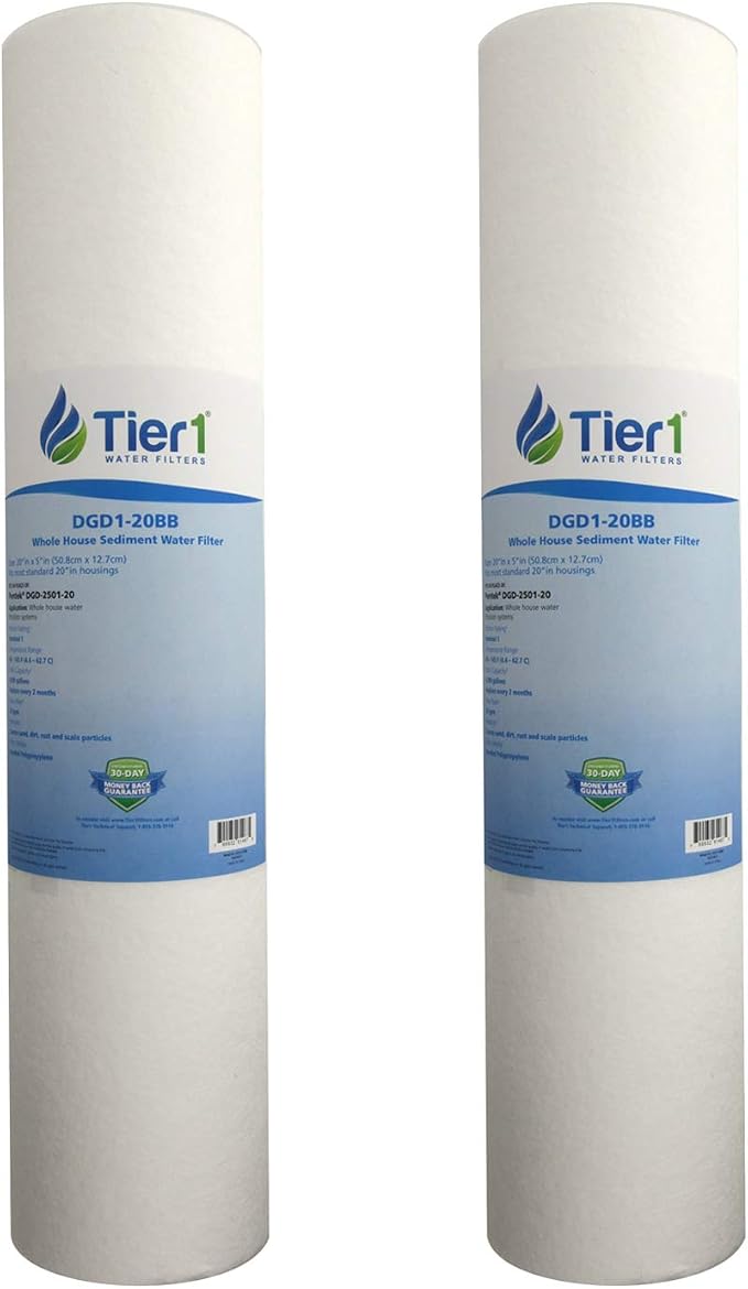 Tier1 1 Micron 20x4.5 Water Filter | Spun Wound Polypropylene Whole House Cartridge | Replacement for Pentek DGD-2501-20, 155360-43, P1-20BB | Sediment & Rust Filtration | 4.5 x 20 Water Filter (2pk)
