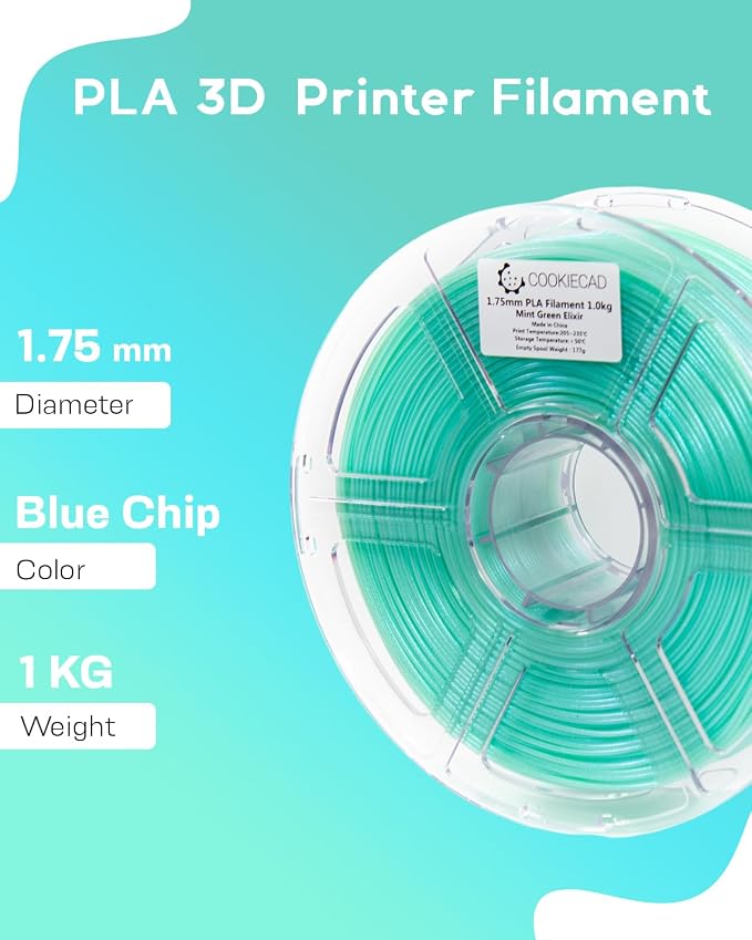 Cookiecad PLA Filament 1.75mm 1kg Iridescent Glitter 3D Printer Filament - Mint Green Elixir PLA