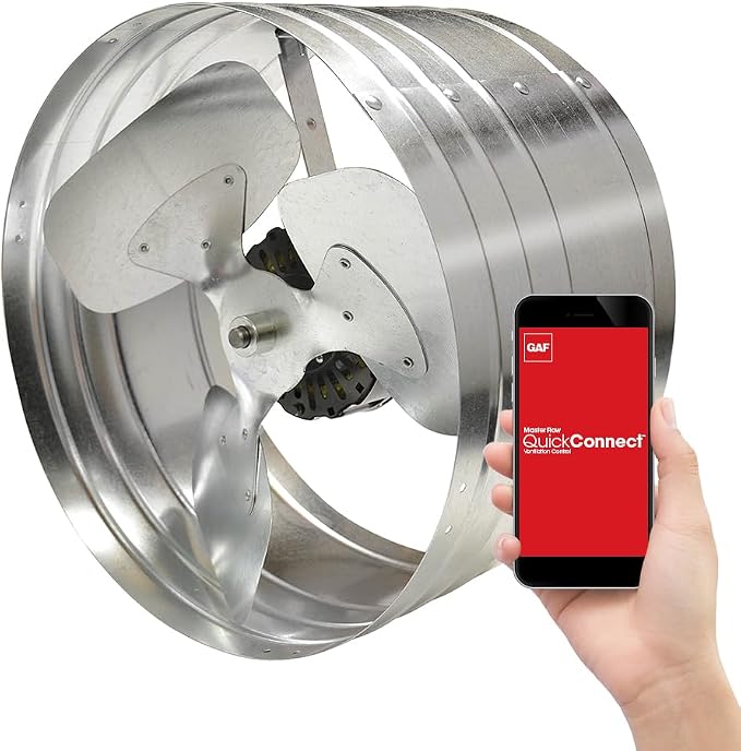 GAF Master Flow 1450 CFM Silver Quick Connect with Smart Wi-Fi Control & High Airflow Capacity of 1450 cubic feet per minute for attic spaces upto 2300 square feet|Efficient Heat & Moisture Management