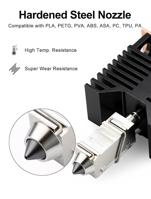 0.4MM U1 Hotend for Snapmaker U1 3D Pirnter, Pre-Installed 0.4MM Hardened Steel Nozzle with 24V 48W Fast Heating Ceramic Block, Nozzle Parking Points & Silicone Brush for Snapmaker U1 Extruder (4PCS)