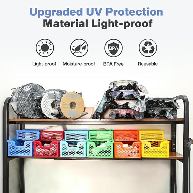 Vacbird Filament Vacuum Storage Kit with USB Pump, 20 Pack Light-Proof Vacuum Sealed Bags for 3D Filament, Spool Sealing for Keeping Dry and Clean (12.6 * 13.38 in)