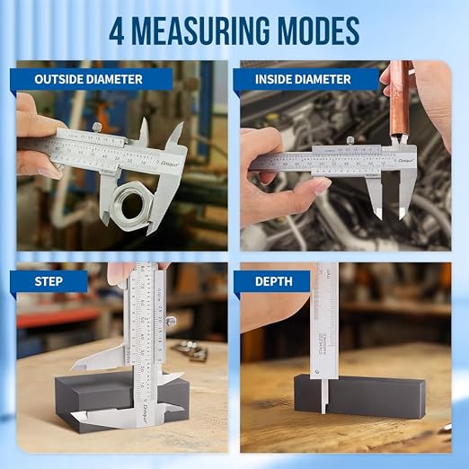 Dasqua Left-Handed 0-6"/0-150mm Monoblock Vernier Caliper Stainless Steel, Dual Unit (in/mm), High Precision with Fine Adjustment, Accuracy ±0.0015"/0.03mm, Graduation: 0.001"/0.02mm