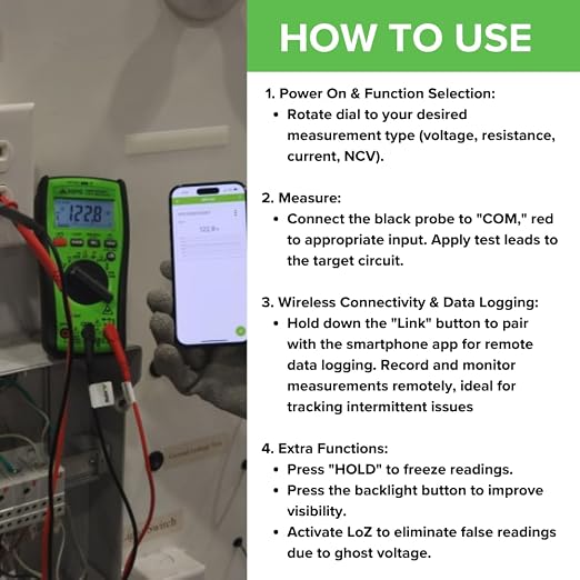 KPS DMM3500BT TRMS Multimeter – 1000V with Bluetooth, NCV, and Backlit Display | Ideal for Professional Electricians & HVAC Technicians