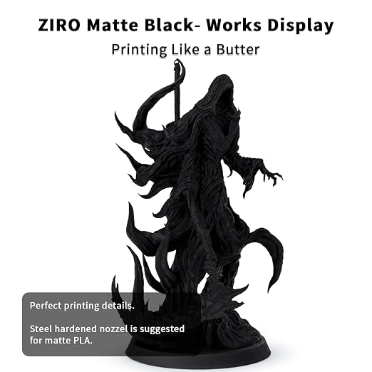 ZIRO Matte PLA Filament 1.75mm, Pure Color No-Shine 3D Printer Filament, High Toughness 3D Printing Material, Black(Matte)