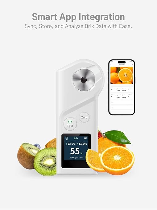 Brix Refractometer with ATC – 0–55% Range, Portable Sugar Tester for Durian, Fruits, Juice, Home Brewing & Field Testing