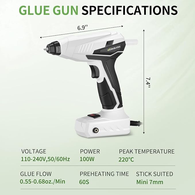Hot Glue Gun: 100W Heavy and Duty Glue Gun - Hands Free Professional Hot Glue Gun with Foot Rest for Professional DIY & Industrial Use, Arts, Home Repair, 20PCS 0.28'' Glue Sticks
