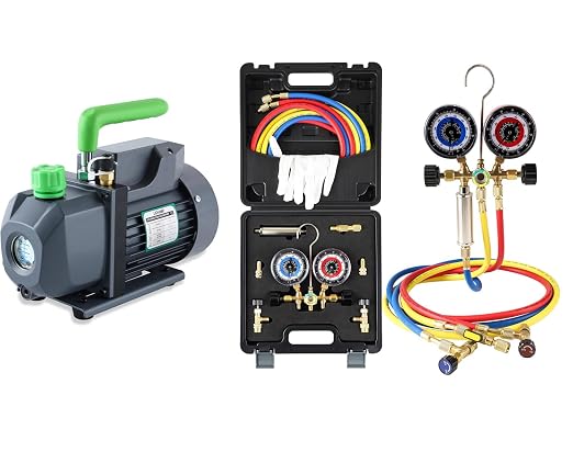 Lichamp HVAC R410a Gauges with Liquid Vaporizer, Vapor Charging Manifold Gauge Set for 410A R404a R22 R32 and 4.5 cfm 1/3 HP HVAC Single Stage Vacuum Pump for R134a R410a R22 R12