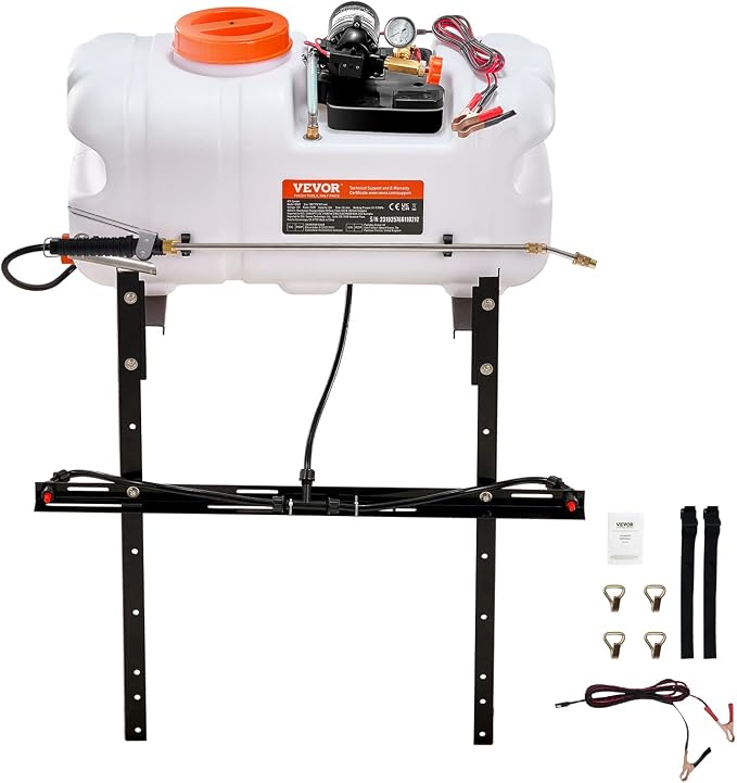 VEVOR ATV Spot Sprayer, 15.9 Gal/60L ATV/UTV Broadcast Sprayer with A Nozzle Boom, 12 V Pump Sprayer with Water Tank, 1.9 GPM Flow Rate, Adjustable 0-72 PSI, 20FT Hose, for Garden, Farm