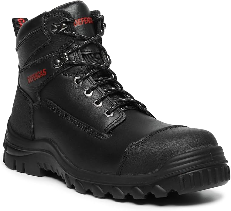 Men’s 6” & 8” Composite Toe Work Boots, Electrical Hazard Safety Boots for Men, Full-Grain Leather Construction Boots, Slip Resistant Rubber Outsole, Removable Memory Foam PU Insole