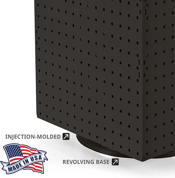 Azar Displays 701414-BLK-4B32 Rotating Countertop Display Kit with Peg Hooks Included, Pegboard Spinner Organizer, Jewelry Organizer Retail Display Necklace Holder Craft Storage,Black 14"x14"x20"