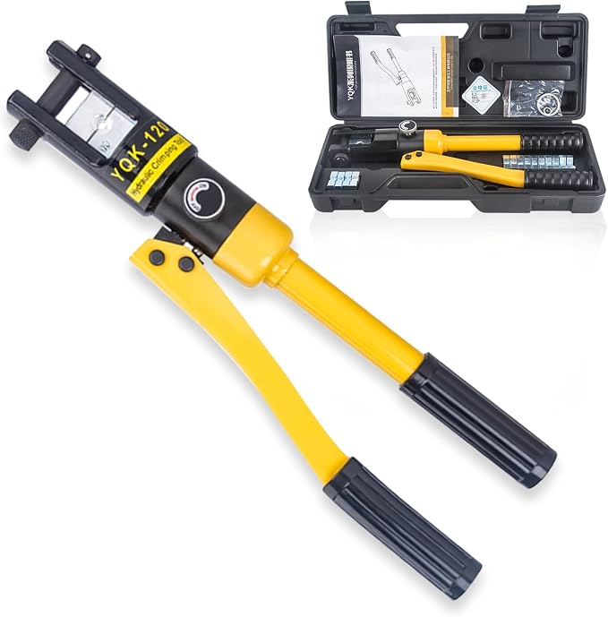 12 Ton Hydraulic Cable Lug Crimper Pliers 8 AWG to 250 MCM Hand Operated Hydraulic Crimping Tool Kit Wire Terminal Lug Battery Crimping Crimper with 8 Dies