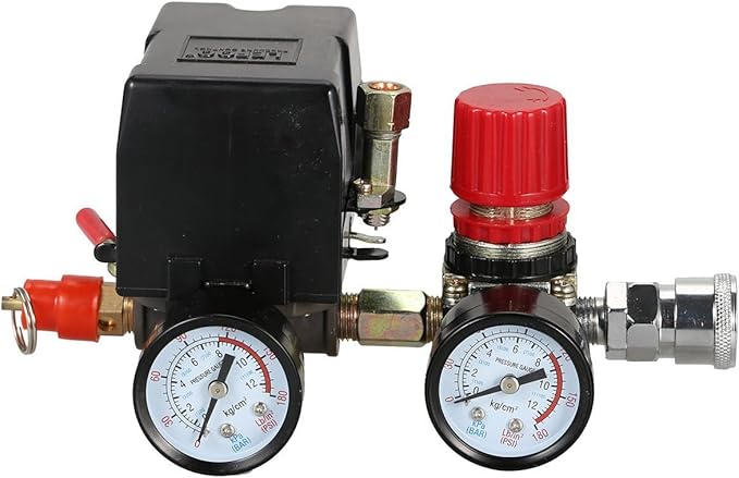 Secbolt Pressure Switch Manifold Regulator Gauges Air Compressor Pressure Switch Control Valve 90-120PSI (American Pattern)
